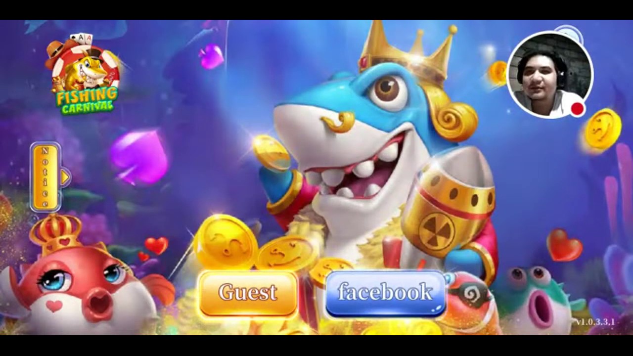 ฉากเกมยิงปลาที่มีปลาเคลื่อนผ่านหน้าจอและปุ่มควบคุมปืน